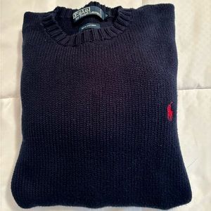 Polo Ralph Lauren Navy Blue Cotton Crewneck Sweater Size Large.